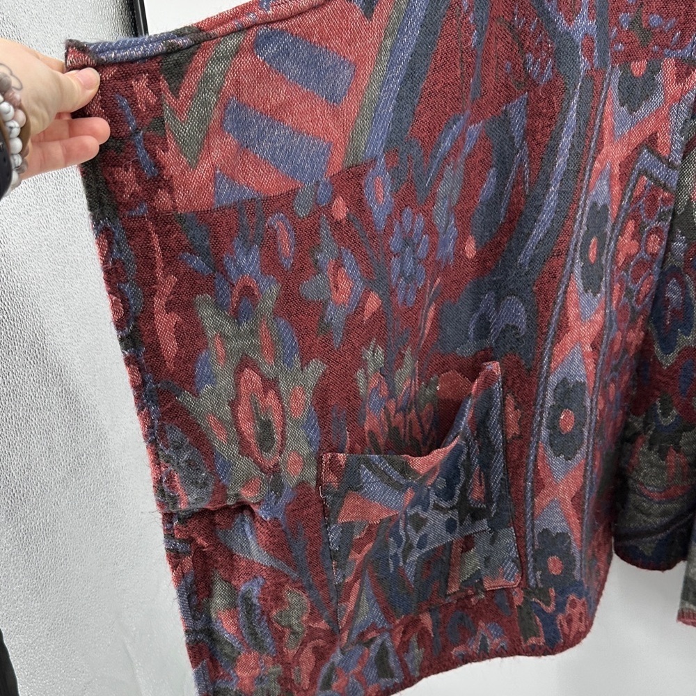 A&F Cottagecore Western Whimsgoth Boho Art Burgundy/Blue Patterned Poncho SzOS - Picture 3 of 12